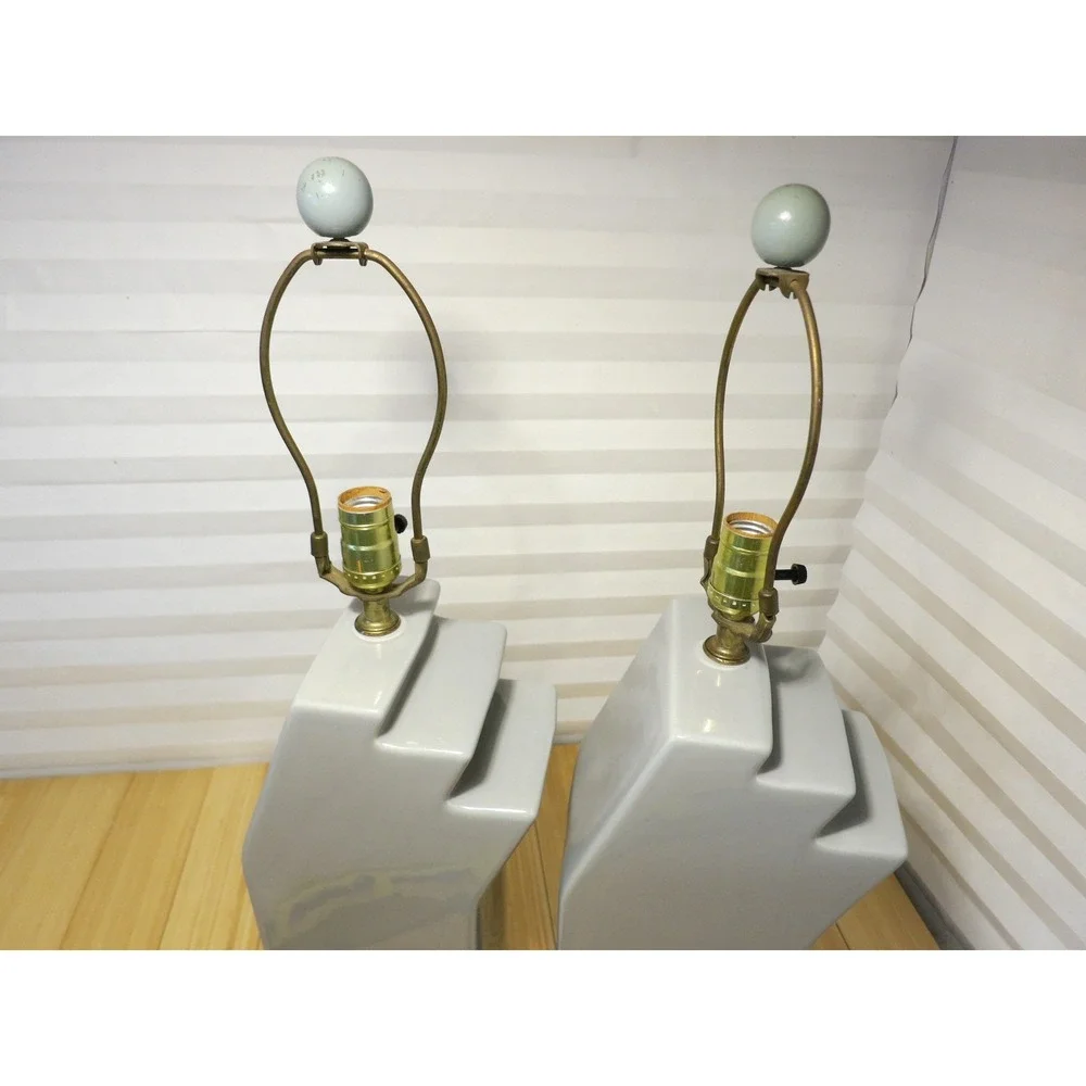 Vintage 1988 Harris Lamps Gray Geometric Modern 3-Stage Step Lamps (Set of 2) - Picture 11 of 12